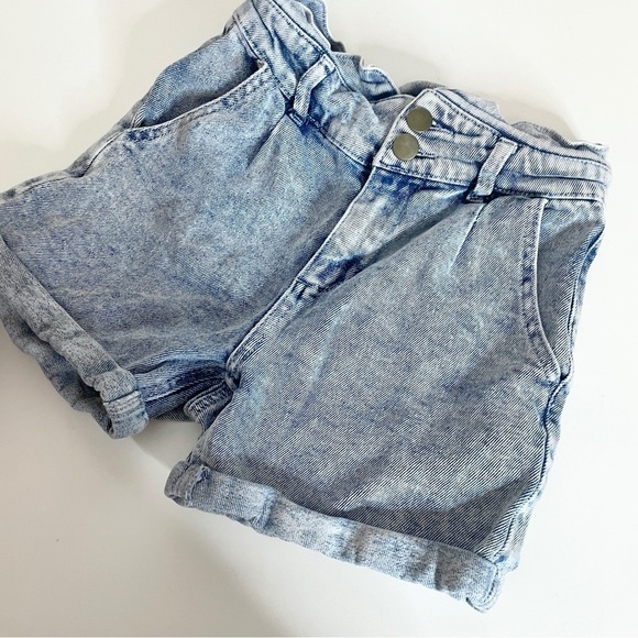 EUC GB Girls Size 10 Girls Denim Shorts Cuffed Acid Wash Retro Pleated - Picture 7 of 9
